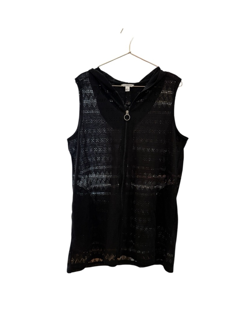 Croft & Barrow Sleeveless Black Hooded Knit Zip Swimsuit Cover